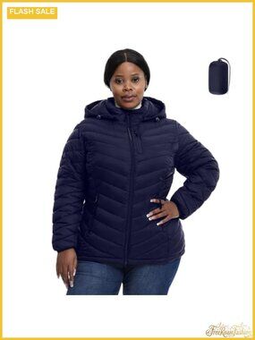 Plus Size Packable Puffer Jacket Water-Resistant Lightweight Coat Detachable